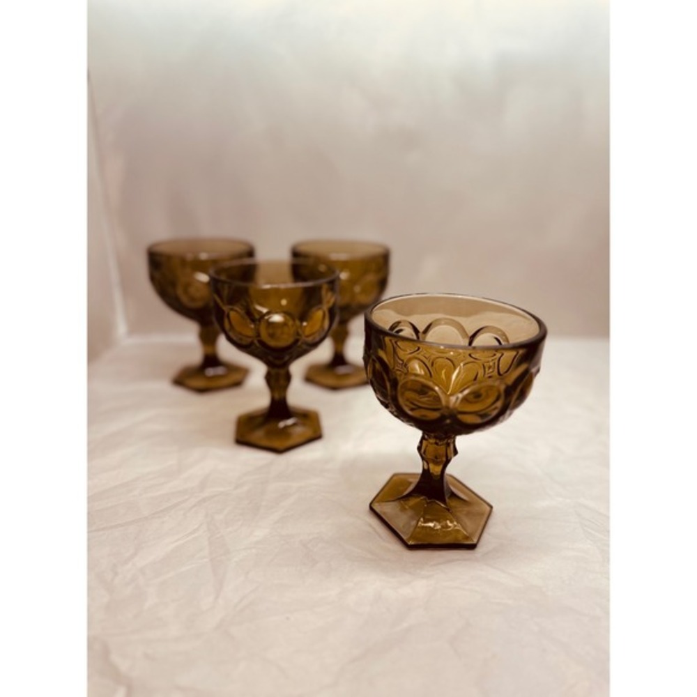 mcm fostoria smoke moonstone crystal coupe glass‎ s/4